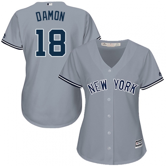 Women's Majestic New York Yankees 18 Johnny Damon Authentic Grey Road MLB Jersey