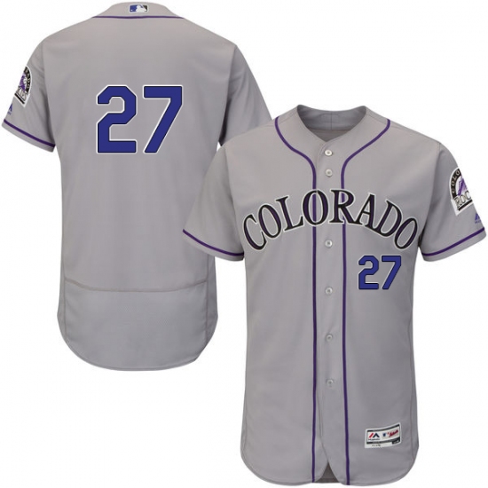 Men's Majestic Colorado Rockies 27 Trevor Story Grey Road Flex Base Authentic Collection MLB Jersey