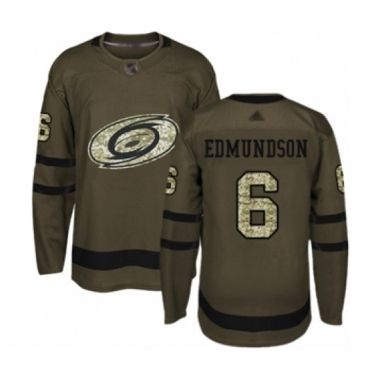 Men's Carolina Hurricanes 6 Joel Edmundson Authentic Green Salute to Service Hockey Jersey