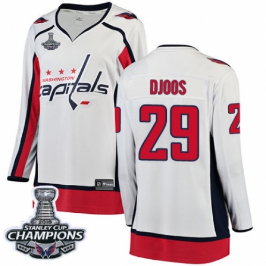 Women's Washington Capitals 29 Christian Djoos Fanatics Branded White Away Breakaway 2018 Stanley Cup Final Champions NHL Jersey