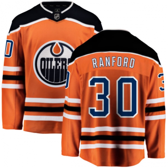 Men's Edmonton Oilers 30 Bill Ranford Fanatics Branded Orange Home Breakaway NHL Jersey