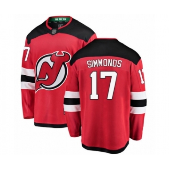 Men's New Jersey Devils 17 Wayne Simmonds Fanatics Branded Red Home Breakaway Hockey Jersey