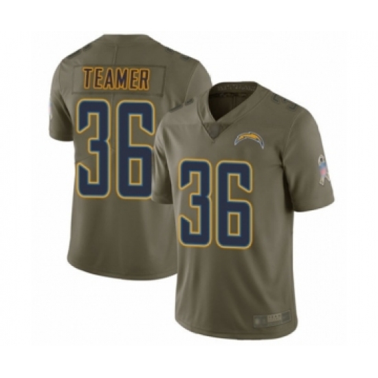 Men's Los Angeles Chargers 36 Roderic Teamer Limited Olive 2017 Salute to Service Football Jersey