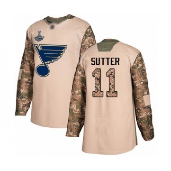 Men's St. Louis Blues 11 Brian Sutter Authentic Camo Veterans Day Practice 2019 Stanley Cup Champions Hockey Jersey