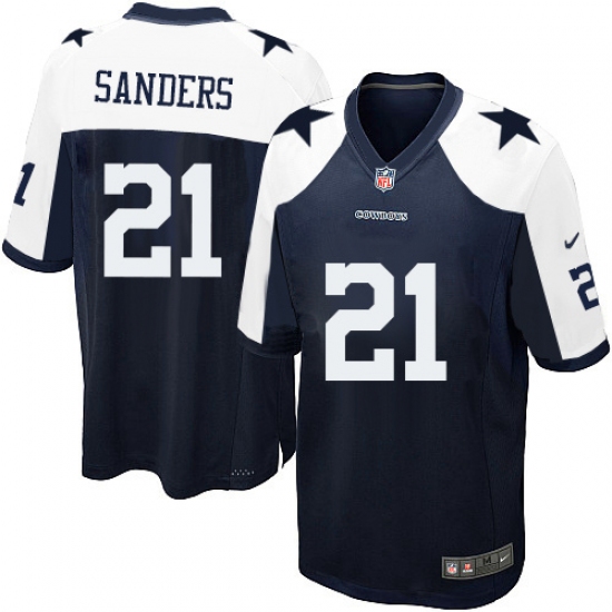 Men's Nike Dallas Cowboys 21 Deion Sanders Game Navy Blue Throwback Alternate NFL Jersey