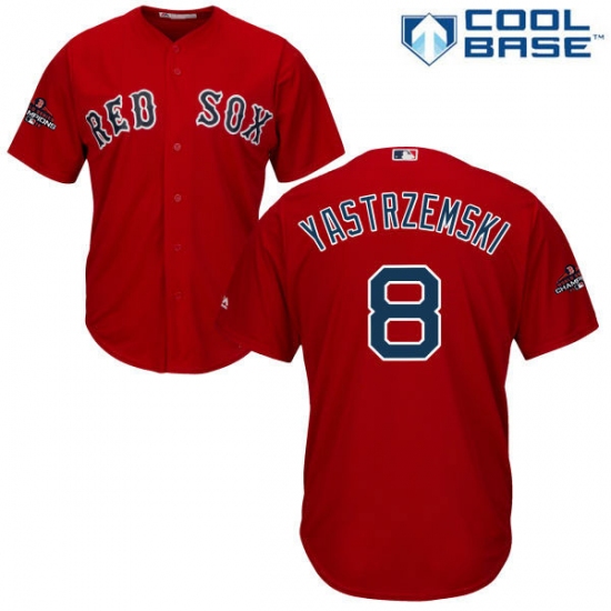 Youth Majestic Boston Red Sox 8 Carl Yastrzemski Authentic Red Alternate Home Cool Base 2018 World Series Champions MLB Jersey