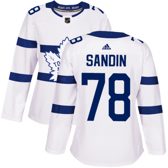 Women's Adidas Toronto Maple Leafs 78 Rasmus Sandin Authentic White 2018 Stadium Series NHL Jersey