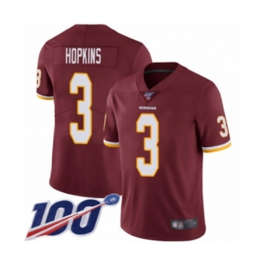 Men's Washington Redskins 3 Dustin Hopkins Burgundy Red Team Color Vapor Untouchable Limited Player 100th Season Football Jersey