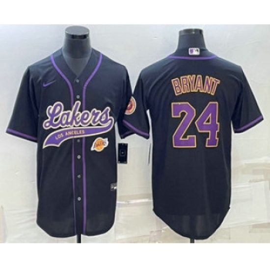 Men's Los Angeles Lakers 24 Kobe Bryant Black With Cool Base Stitched Baseball Jerseys