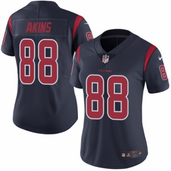 Women's Nike Houston Texans 88 Jordan Akins Limited Navy Blue Rush Vapor Untouchable NFL Jersey