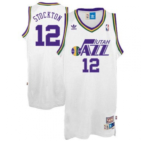 Men's Adidas Utah Jazz 12 John Stockton Swingman White Throwback NBA Jersey