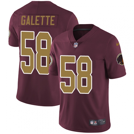 Men's Nike Washington Redskins 58 Junior Galette Burgundy Red/Gold Number Alternate 80TH Anniversary Vapor Untouchable Limited Player NFL Jersey