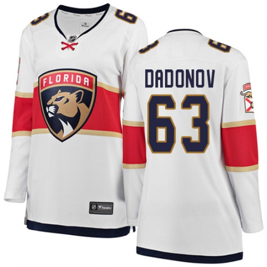 Women's Florida Panthers 63 Evgenii Dadonov Authentic White Away Fanatics Branded Breakaway NHL Jersey