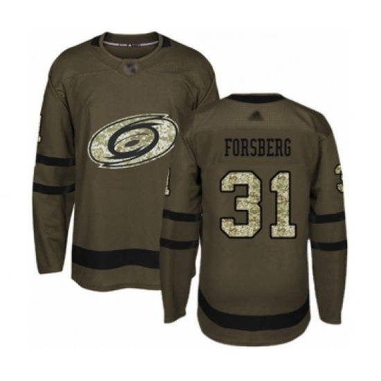 Men's Carolina Hurricanes 31 Anton Forsberg Authentic Green Salute to Service Hockey Jersey