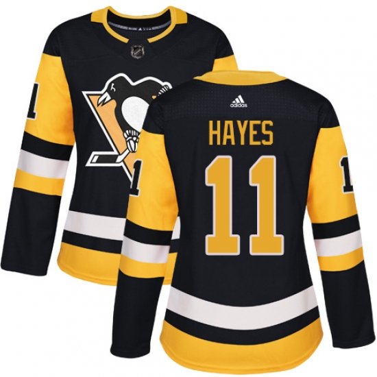 Women's Adidas Pittsburgh Penguins 11 Jimmy Hayes Authentic Black Home NHL Jersey