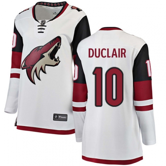 Women's Arizona Coyotes 10 Anthony Duclair Authentic White Away Fanatics Branded Breakaway NHL Jersey