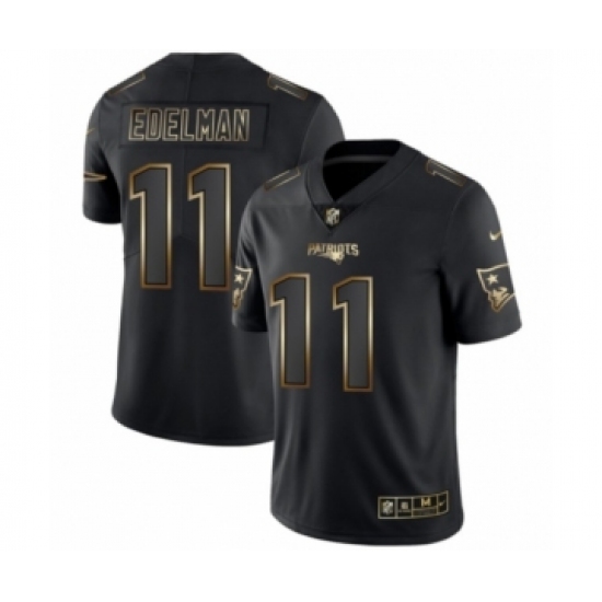 Men's New England Patriots 11 Julian Edelman Black 2019 Vapor Limited Golden Edition Jersey