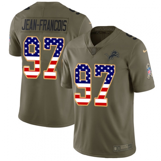 Men's Nike Detroit Lions 97 Ricky Jean Francois Limited Olive USA Flag Salute to Service NFL Jersey