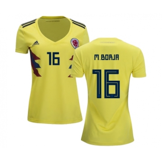 Women's Colombia 16 M.Borja Home Soccer Country Jersey