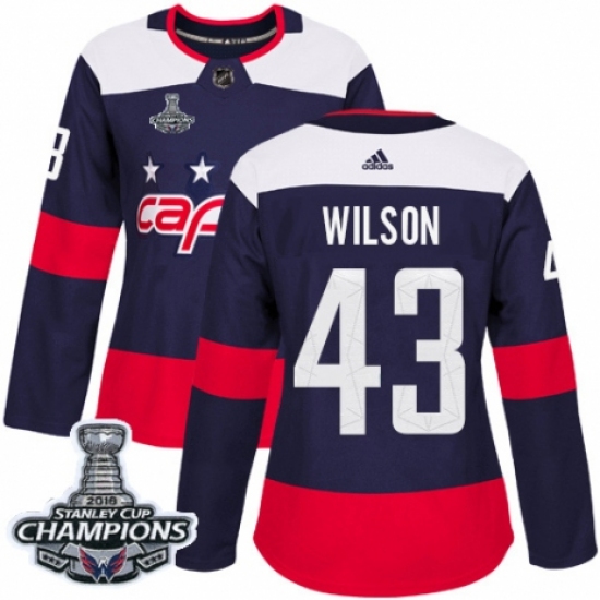 Women's Adidas Washington Capitals 43 Tom Wilson Authentic Navy Blue 2018 Stadium Series 2018 Stanley Cup Final Champions NHL Jersey