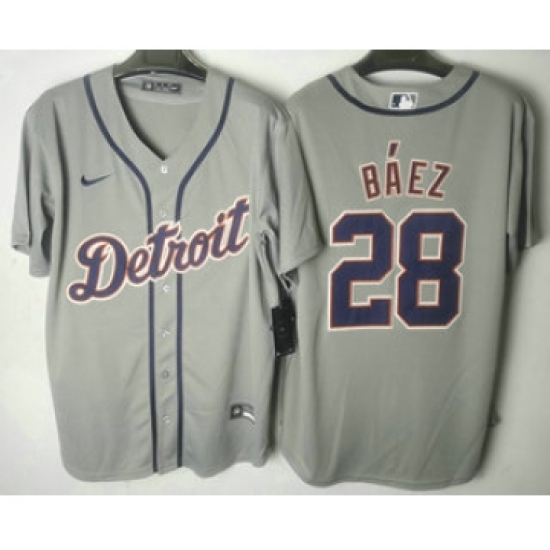 Men's Detroit Tigers 28 Javier Baez Grey Stitched Cool Base Nike Jersey