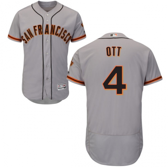 Men's Majestic San Francisco Giants 4 Mel Ott Grey Road Flex Base Authentic Collection MLB Jersey