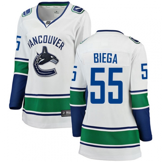 Women's Vancouver Canucks 55 Alex Biega Fanatics Branded White Away Breakaway NHL Jersey