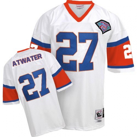 Mitchell And Ness Denver Broncos 27 Steve Atwater White With 75TH Patch Authentic Throwback NFL Jersey