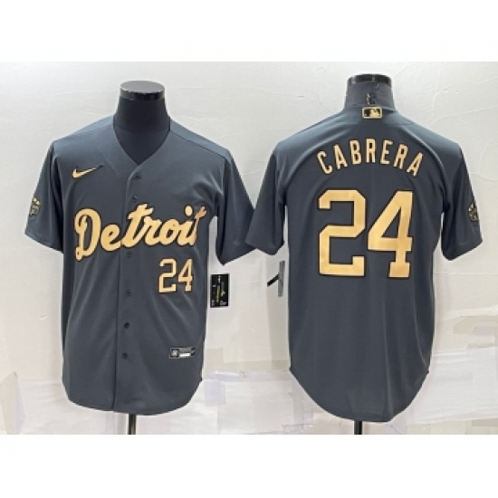 Men's Detroit Tigers 24 Miguel Cabrera Number Grey 2022 All Star Stitched Cool Base Nike Jersey