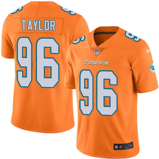 Men's Nike Miami Dolphins 96 Vincent Taylor Limited Orange Rush Vapor Untouchable NFL Jersey