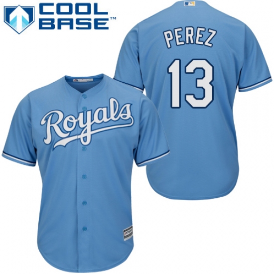 Youth Majestic Kansas City Royals 13 Salvador Perez Authentic Light Blue Alternate 1 Cool Base MLB Jersey