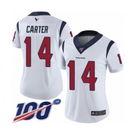 Women's Houston Texans 14 DeAndre Carter White Vapor Untouchable Limited Player 100th Season Football Jersey