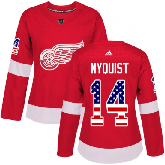 Women's Adidas Detroit Red Wings 14 Gustav Nyquist Authentic Red USA Flag Fashion NHL Jersey