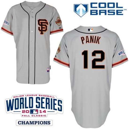 Men's Majestic San Francisco Giants 12 Joe Panik Replica Grey Road 2 Cool Base w/2014 World Series Patch MLB Jersey