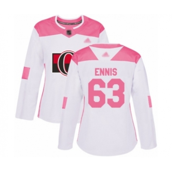 Women's Ottawa Senators 63 Tyler Ennis Authentic White Pink Fashion Hockey Jersey