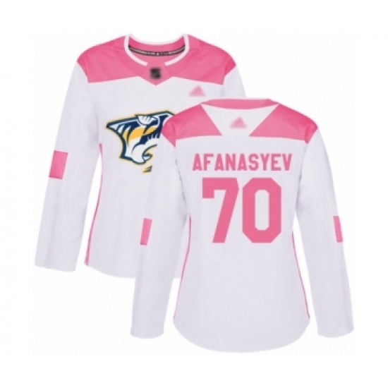 Women's Nashville Predators 70 Egor Afanasyev Authentic White Pink Fashion Hockey Jersey