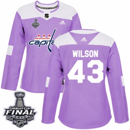 Women's Adidas Washington Capitals 43 Tom Wilson Authentic Purple Fights Cancer Practice 2018 Stanley Cup Final NHL Jersey