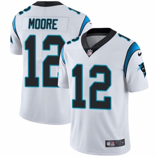 Men's Nike Carolina Panthers 12 D.J. Moore White Vapor Untouchable Limited Player NFL Jersey