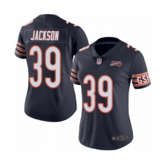 Women's Chicago Bears 39 Eddie Jackson Navy Blue Team Color 100th Season Limited Football Jersey