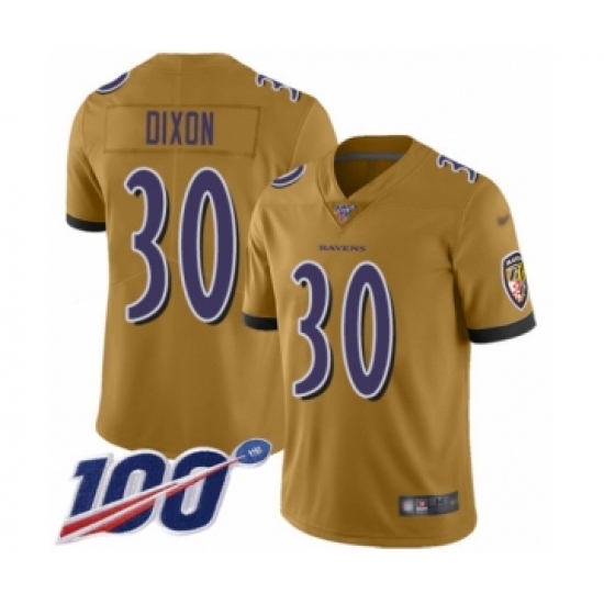 Men's Baltimore Ravens 30 Kenneth Dixon Limited Gold Inverted Legend 100th Season Football Jersey