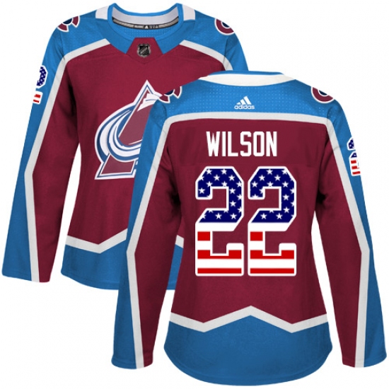 Women's Adidas Colorado Avalanche 22 Colin Wilson Authentic Burgundy Red USA Flag Fashion NHL Jersey