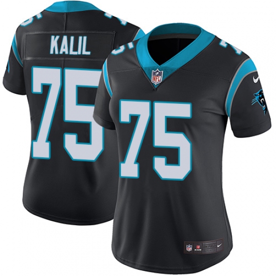 Women's Nike Carolina Panthers 75 Matt Kalil Black Team Color Vapor Untouchable Limited Player NFL Jersey