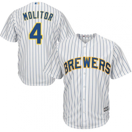 Men's Majestic Milwaukee Brewers 4 Paul Molitor Replica White Alternate Cool Base MLB Jersey