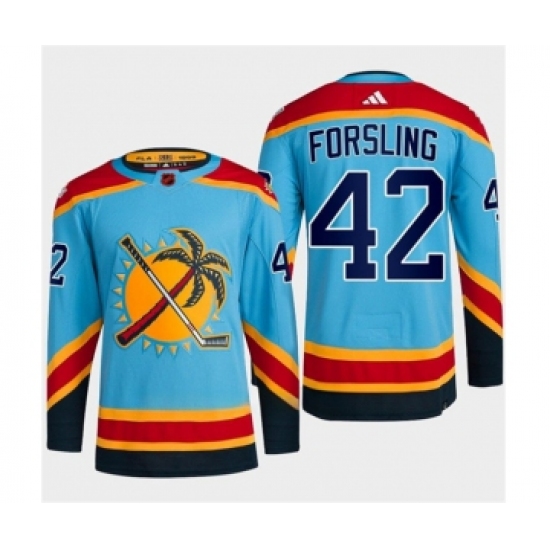 Men's Florida Panthers 42 Gustav Forsling Blue 2022-23 Reverse Retro Stitched Jersey