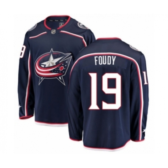 Men's Columbus Blue Jackets 19 Liam Foudy Authentic Navy Blue Home Fanatics Branded Breakaway NHL Jersey