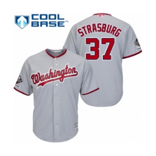 Youth Washington Nationals 37 Stephen Strasburg Authentic Grey Road Cool Base 2019 World Series Champions Baseball Jersey