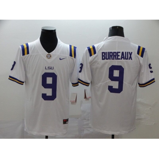 Men's LSU Tigers 9 Burreaux White College Football Jersey