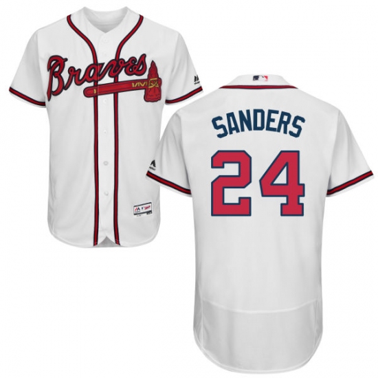 Men's Majestic Atlanta Braves 24 Deion Sanders White Home Flex Base Authentic Collection MLB Jersey