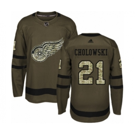 Youth Adidas Detroit Red Wings 21 Dennis Cholowski Premier Green Salute to Service NHL Jersey