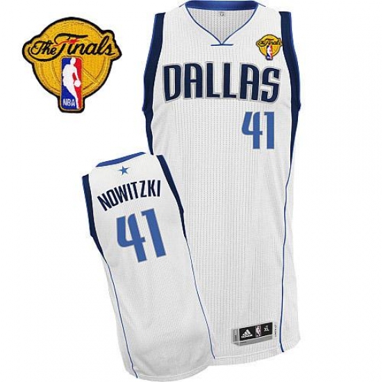 Men's Adidas Dallas Mavericks 41 Dirk Nowitzki Authentic White Home Finals Patch NBA Jersey